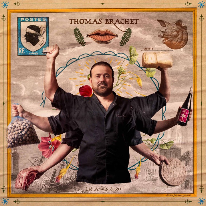 Portrait illustré du chef Thomas Brachet pour Shiva Chef Project à Paris, France.